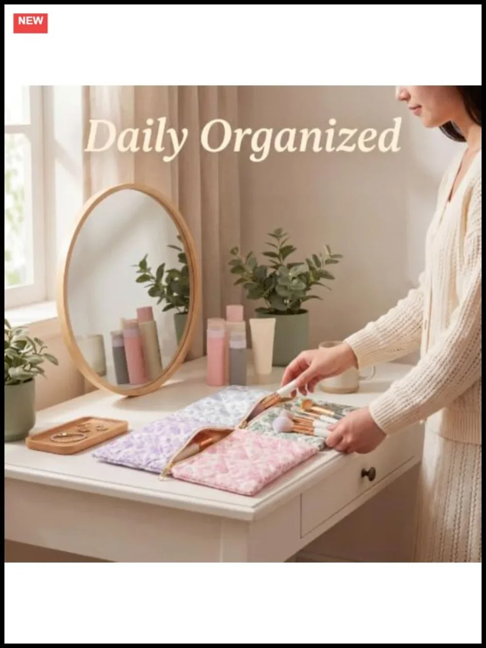 Floral Cotton Cosmetic Bags 4-Pack - Makeup Pouches Travel Organizer